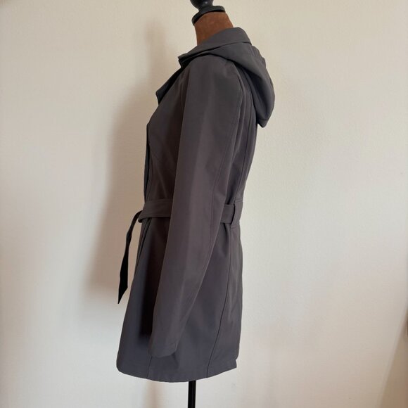 BCX Womens Size S Gray Water-Resistant Hooded Double-Breasted Belted Trench Coat - Picture 4 of 14